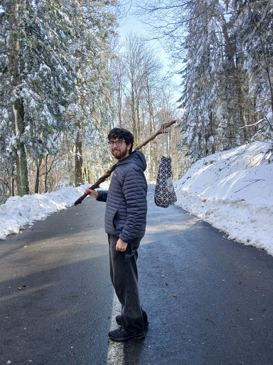 My hiking pole also worked to carry my tote bag.