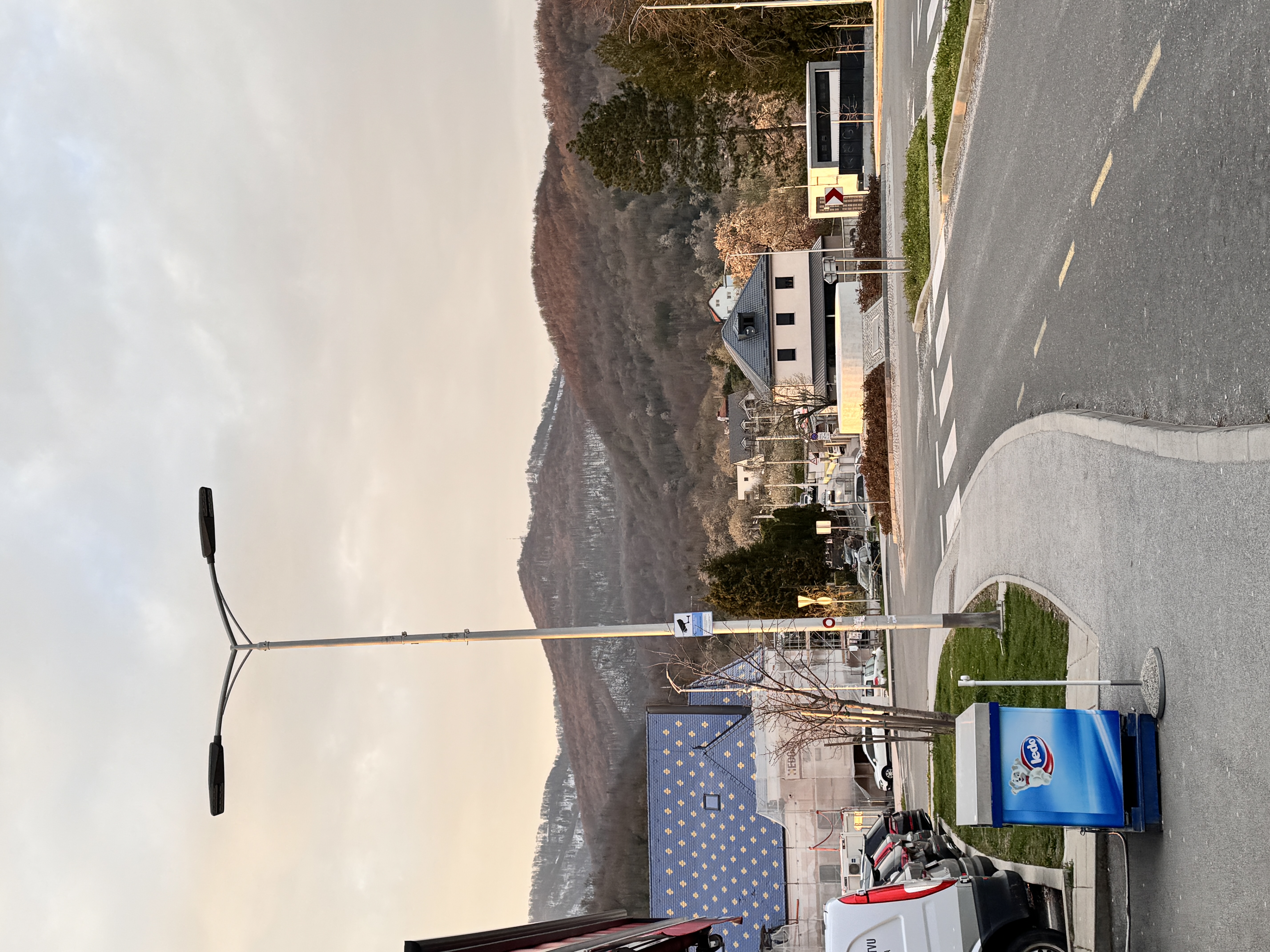 Little town with a bus stop.